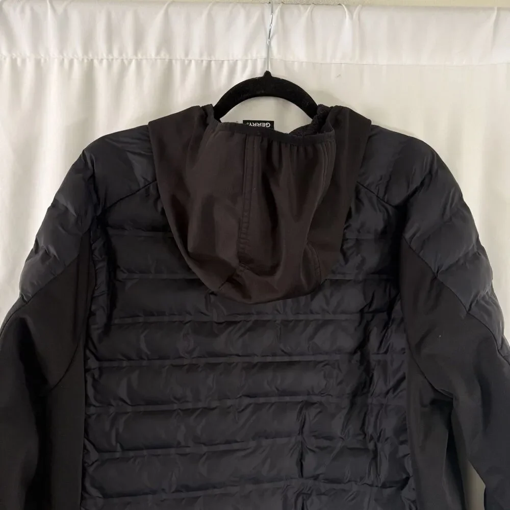 Gerry Puffer Jacket Men's Large Black Full Zip Hooded Pockets Nylon Polyester Fi